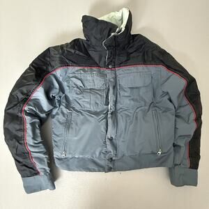 1st Down Goose Down Insulated Jacket Black Gray Red Trim Ski Snow Coat